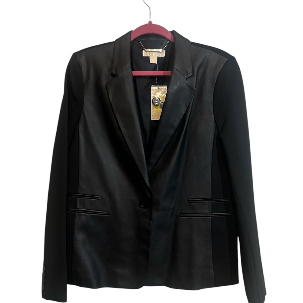 Michael Kors Black Faux Leather Tailored Blazer Size 14 NEW